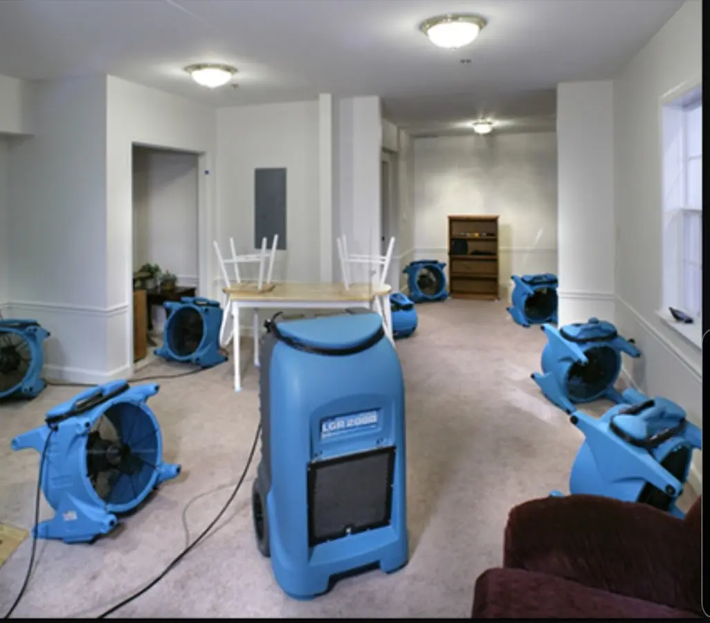 Air movers and dehumidifier setup for Water Damage Restoration in Shorewood